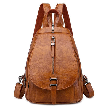 Mochila mujer negra cuero marron